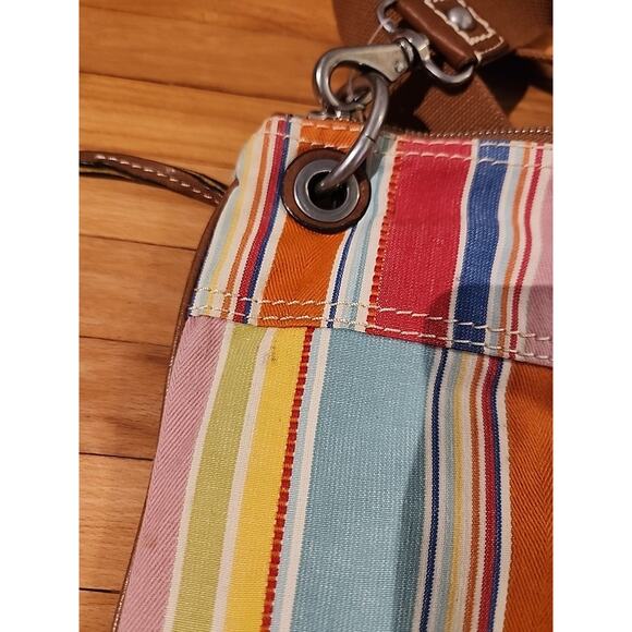 FOSSIL Crossbody Bag Striped Canvas Shoulder Purse Boho Floral Hippie Key - Picture 5 of 6